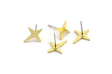 Brass North Star Earring, 12 Raw Brass Pole Star Shaped Stud Earrings (13x11x1mm) A4130