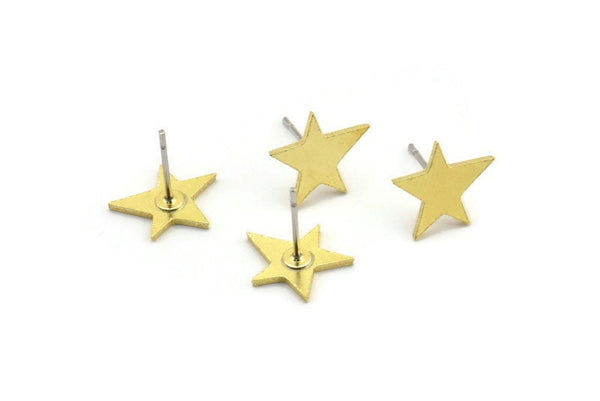 Brass North Star Earring, 10 Raw Brass Pole Star Shaped Stud Earrings (12x10x1mm) A4163