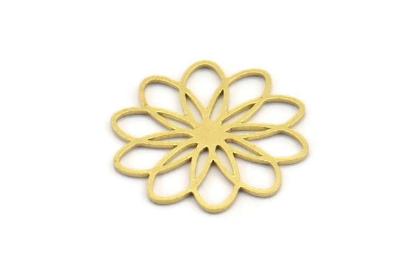 Pirinç Çiçek Tılsımı, 24 Ham Pirinç Çiçek Şeklinde Tılsım, Tılsım Kolye Uçları, Küpe Parçaları (20x19x0,60 mm) A4343