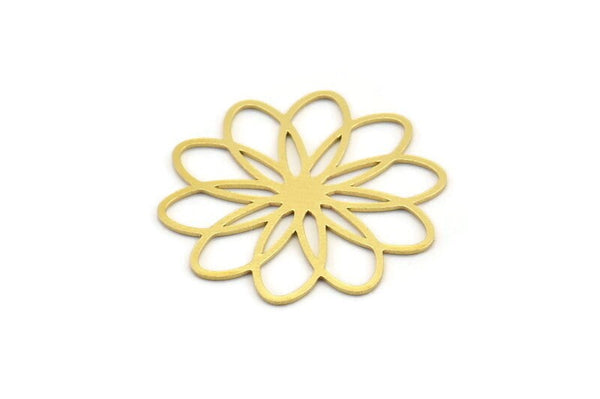 Brass Flower Charm, 8 Raw Brass Flower Shaped Charms, Charm Pendants, Earring Findings (30x29x0.60mm) A4345