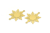 Brass Sun Connector, 8 Raw Brass Sun Shaped Connectors With 2 Loops, Charm Pendants (28x24x0.60mm) A4346