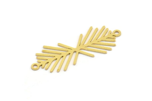 Brass Leaf Charm, 12 Raw Brass Leaf Charms With 2 Loops, Connectors, Bracelet Connector, Necklace Findings (35x13.5x0.60mm) A4350