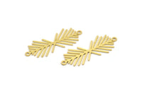 Brass Leaf Charm, 12 Raw Brass Leaf Charms With 2 Loops, Connectors, Bracelet Connector, Necklace Findings (35x13.5x0.60mm) A4350