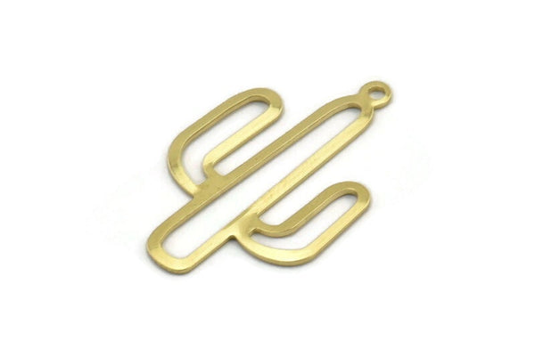 Brass Cactus Charm, 24 Raw Brass Cactus Charms With 1 Loop (31x20x0.70mm) M03390
