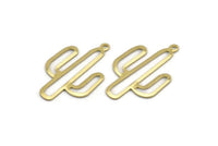 Brass Cactus Charm, 24 Raw Brass Cactus Charms With 1 Loop (31x20x0.70mm) M03390