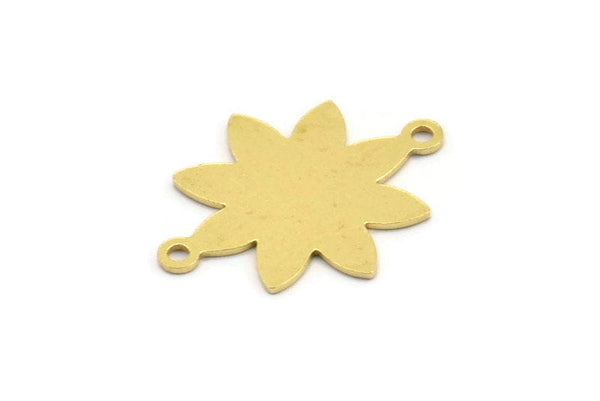 Brass Flower Charm, 12 Raw Brass Flower Charms With 2 Loops, Flower Connectors (21x17x0.60mm) A4361