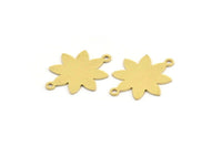Brass Flower Charm, 12 Raw Brass Flower Charms With 2 Loops, Flower Connectors (21x17x0.60mm) A4361