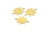 Brass Flower Charm, 12 Raw Brass Flower Charms With 2 Loops, Flower Connectors (21x17x0.60mm) A4361