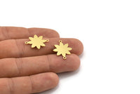 Brass Flower Charm, 12 Raw Brass Flower Charms With 2 Loops, Flower Connectors (21x17x0.60mm) A4361