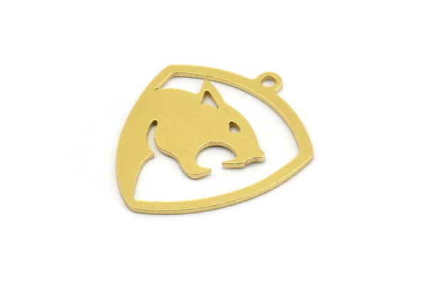 Brass Leopard Charm, 12 Raw Brass Leopard Charms With 1 Loop (24x20x0.60mm) A4351