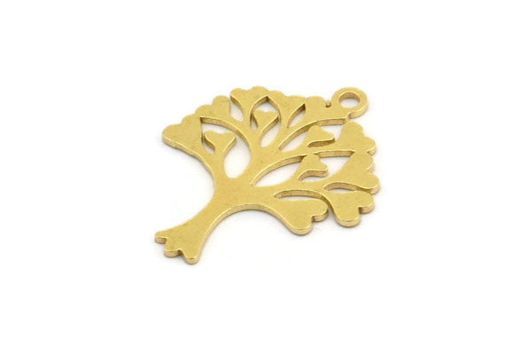 Brass Tree Charm, 12 Raw Brass Tree Shaped Charms With 1 Loop, Pendant, Earring Findings, Brass Tree Of Life (22x18x0.60mm) A4367