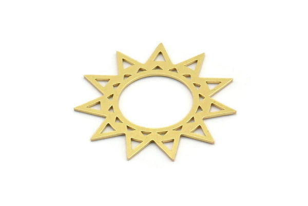 Brass Sun Charm, 8 Raw Brass Ethnic Sun Charms, Charm Pendants, Earring Findings (30x0.60mm) A4365
