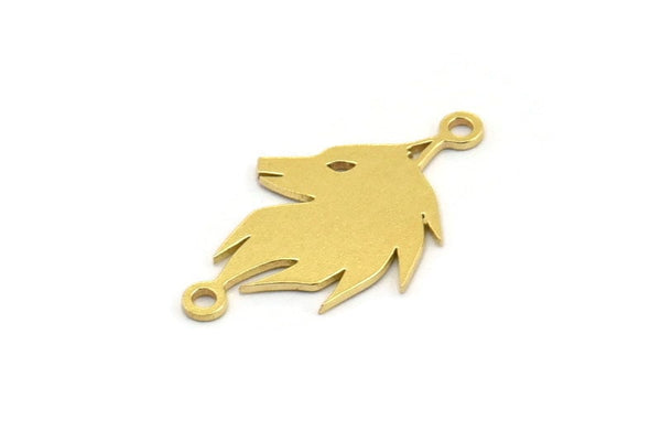 Brass Wolf Charm, 24 Raw Brass Wolf Charms With 2 Loops, Connector Findings (23x13x0.60mm) A4358