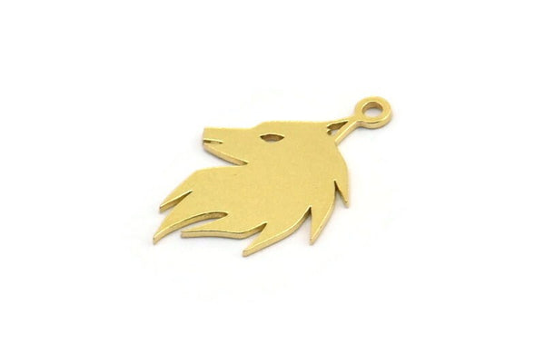 Brass Wolf Charm, 24 Raw Brass Wolf Charms With 1 Loop, Earring Findings (21.5x13x0.60mm) A4357