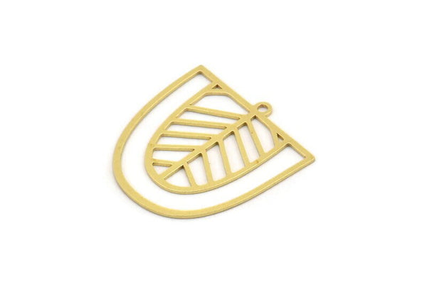 Brass D Shaped Charm, 8 Raw Brass D Shaped Charms With 1 Loop, Earrings, Findings (28x26.5x0.60mm) A4415