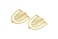 Brass D Shaped Charm, 10 Raw Brass D Shaped Charms With 2 Loops, Earrings, Connector Findings (26x22x0.60mm) A4413