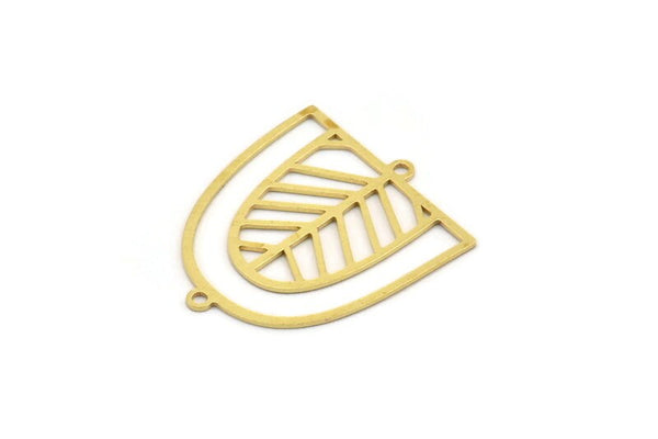 Brass D Shaped Charm, 8 Raw Brass D Shaped Charms With 2 Loops, Earrings, Connector Findings (30x26.5x0.60mm) A4412