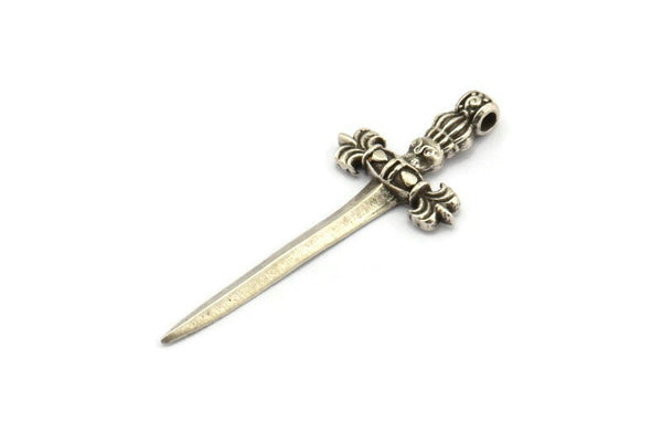 Antique Silver Knight&#39;s Sword Pendant, 6 Antique Silver Plated Sword Charms (44x17mm) N0404 H0210