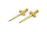 Knight&#39;s Sword Pendant, 3 Raw Brass Sword Charms (44x17mm) N0404