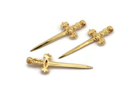 Gold Sword Charm, 2 Gold Plated Knight&#39;s Sword Charms With 1 Hole (44x17mm) N0404 H0998