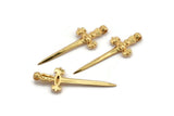 Gold Sword Charm, 2 Gold Plated Knight&#39;s Sword Charms With 1 Hole (44x17mm) N0404 H0998