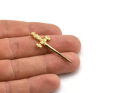 Gold Sword Charm, 2 Gold Plated Knight&#39;s Sword Charms With 1 Hole (44x17mm) N0404 H0998