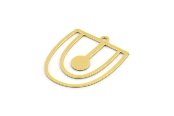 Brass D Shaped Charm, 12 Raw Brass D Shaped Charms With 1 Loop, Earrings, Findings (26x22x0.60mm) A4396