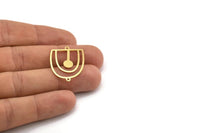 Brass D Shaped Charm, 12 Raw Brass D Shaped Charms With 2 Loops, Earrings, Connector Findings (28x22x0.60mm) A4378