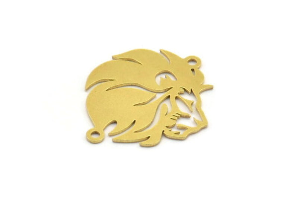 Brass Lion Charm, 8 Raw Brass Lion Shaped Charms With 2 Loops, Pendants, Connector Findings (24x20.5x0.60mm) A4374