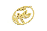 Brass Bird Charm, 8 Raw Brass Bird Patterned Oval Shaped Charms With 1 Loop (30x21x0.60mm) A4371