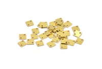 Pirinç Kare Charm, 2 Delikli 50 Küçük Kare Şekilli Ham Pirinç Charm, Bağlantı Parçaları (6x0,80 mm) A4372