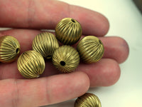 5 Vintage Raw Brass Crimped Textured 16mm Round Hollow Beads Y244