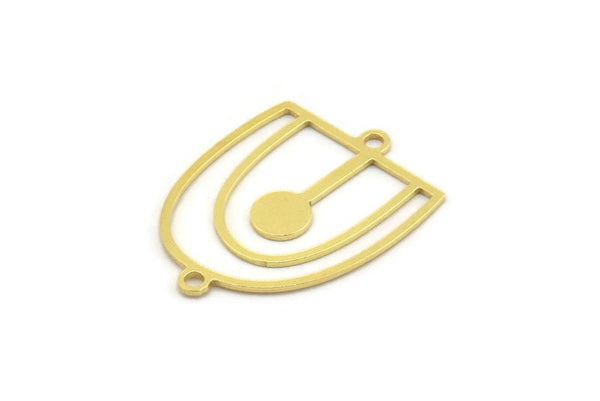 Brass D Shaped Charm, 24 Raw Brass D Shaped Charms With 2 Loops, Earrings, Connector Findings (24x18x0.60mm) A4425