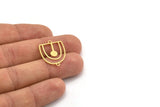 Brass D Shaped Charm, 24 Raw Brass D Shaped Charms With 2 Loops, Earrings, Connector Findings (24x18x0.60mm) A4425