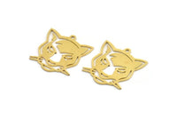 Brass Leopard Charm, 12 Raw Brass Leopard Charms With 1 Loop (21x20x0.60mm) A4380
