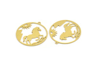Brass Horse Charm, 6 Raw Brass Horse Shaped Charms With 1 Loop (32x30x0.60mm) A4436