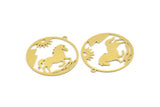 Brass Horse Charm, 6 Raw Brass Horse Shaped Charms With 1 Loop (32x30x0.60mm) A4436