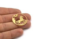 Brass Horse Charm, 6 Raw Brass Horse Shaped Charms With 1 Loop (32x30x0.60mm) A4436