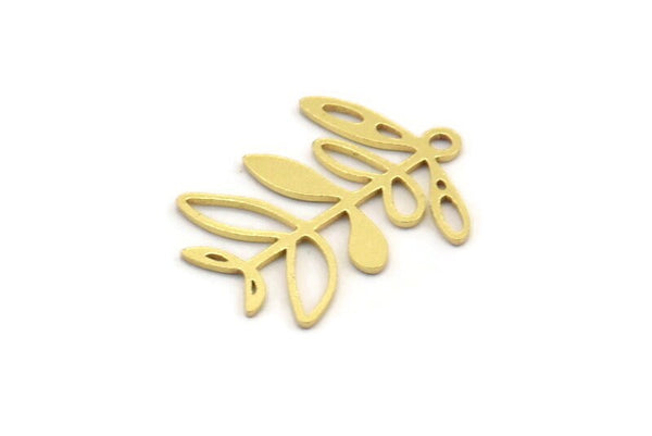 Brass Leaf Charm, 24 Raw Brass Branch Charms With 1 Loop, Charm Pendants (20x16x0.60mm) A4439
