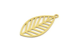 Brass Leaf Charm, 12 Raw Brass Leaf Charms With 1 Loop, Findings (30x15.5x0.60mm) A4450