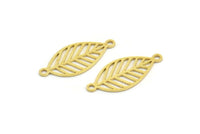 Brass Leaf Charm, 24 Raw Brass Leaf Charms With 2 Loops, Connectors (22x10x0.60mm) A4449