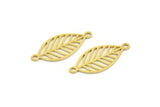 Brass Leaf Charm, 24 Raw Brass Leaf Charms With 2 Loops, Connectors (22x10x0.60mm) A4449