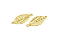 Brass Leaf Charm, 24 Raw Brass Leaf Charms With 2 Loops, Connectors (22x10x0.60mm) A4449