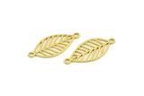 Brass Leaf Charm, 24 Raw Brass Leaf Charms With 2 Loops, Connectors (22x10x0.60mm) A4449