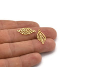 Brass Leaf Charm, 24 Raw Brass Leaf Charms With 2 Loops, Connectors (22x10x0.60mm) A4449
