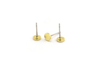 Brass Round Earring, 12 Raw Brass Tiny Round Shaped Stud Earrings (5x1mm) A4183
