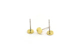 Brass Round Earring, 12 Raw Brass Tiny Round Shaped Stud Earrings (5x1mm) A4183
