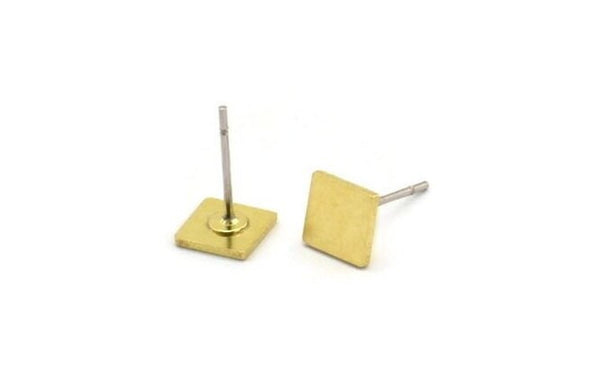 Pirinç Kare Küpe, 6 Ham Pirinç Küçük Kare Şekilli Küpe (6x0,80 mm) A4188 A4178