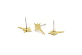 Brass North Star Earring, 12 Raw Brass Pole Star Shaped Stud Earrings (13x9x0.60mm) A4173