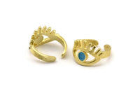 Brass Eye Ring, 2 Raw Brass Eye Ring With 1 Stone Settings - Pad Size 4mm N2155